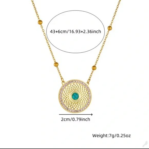 Boho Style Set  Stainless Steel Circular Retro 

Turquoise Golden Necklace - Picture 6 of 8